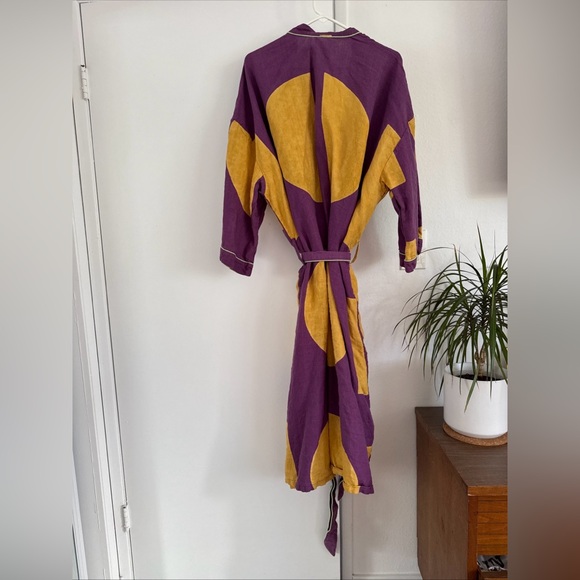Block Shop Textiles 100% Linen Robe Ochre & Eggplant size 2XL/3XL - Picture 2 of 5